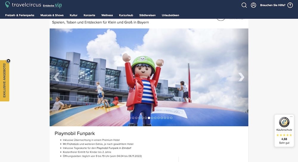 Playmobil Funpark Übernachtungs-Angebot bei Travelcircus