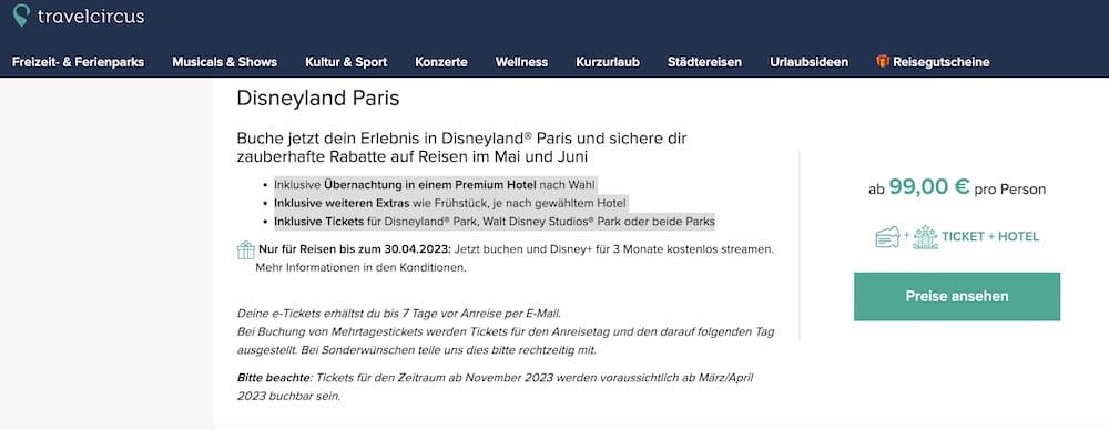 Travelcircus-Disneyland-Angebot 2023