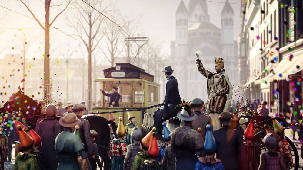 Szene auf dem Neumarkt aus dem VR-Film im TimeRide Köln