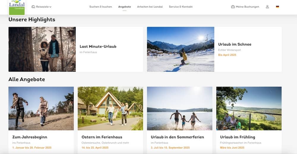 Landal Angebote als Screenshot