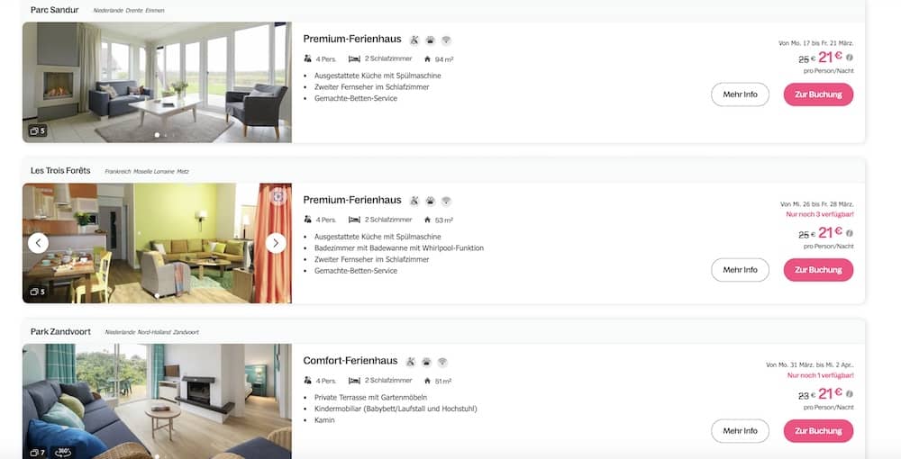 Preisbeispiele Center Parcs Ferienhaus Wettrennnen 2025