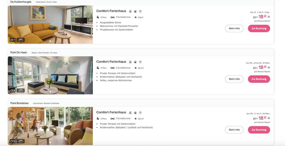 Preisbeispiele Center Parcs Ferienhaus Wettrennnen 2025