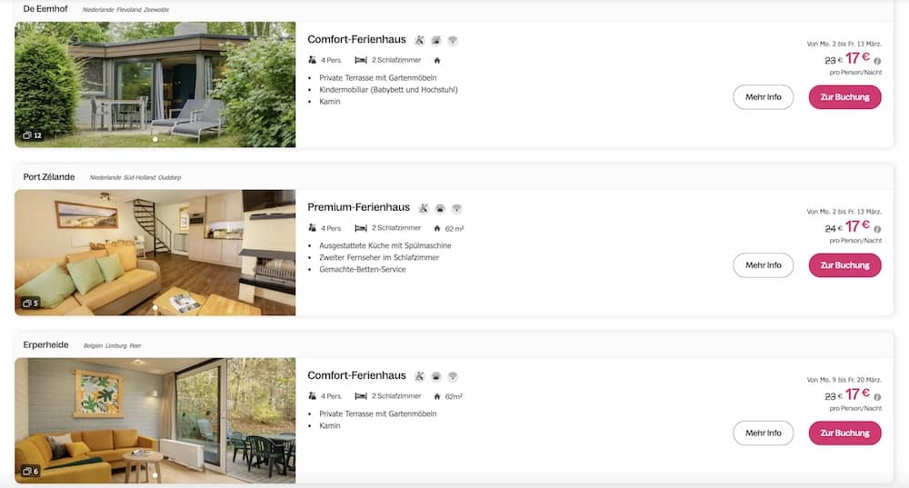 Preisbeispiele Center Parcs Ferienhaus Wettrennen