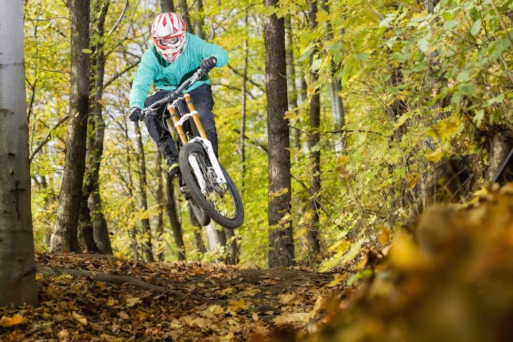 Downhill Biker im Wald